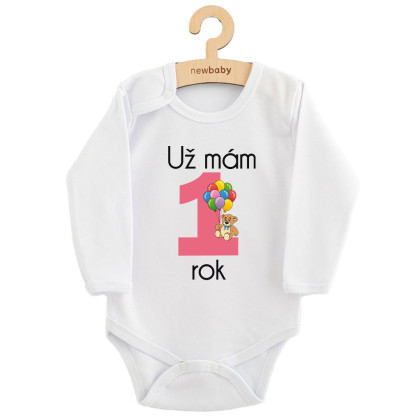 Body s potiskem New Baby Už mám 1 rok růžové, vel. 86