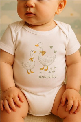 Dětské body s potiskem New Baby Husičky krátký rukáv