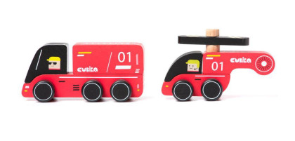 Hasiči 15559 Cubika - dřevěné autíčko s helikoptérou