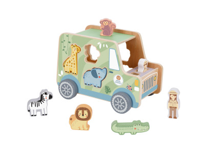 Dřevěná vkládačka Zvířátka Safari auto 9 ks Tooky Toy