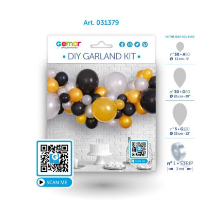 Balónková girlanda metal černá/zlatá/stříbrná