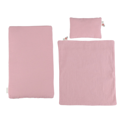 Postýlka pro panenky dřevěná s peřinkou Pink Little Dutch