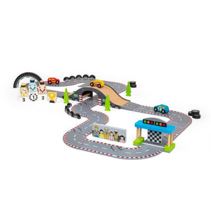 Dřevěná autodráha závodní den Bigjigs Rail