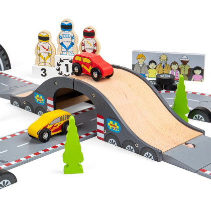 Dřevěná autodráha závodní den Bigjigs Rail