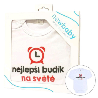 Body s potiskem New Baby nejlepší budík na světě - dárkové balení