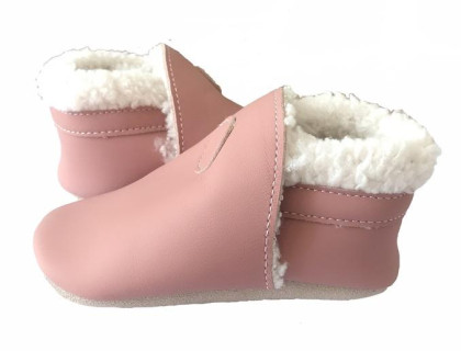 Kožené capáčky Barefoot Zimní Růžové Hopi Hop