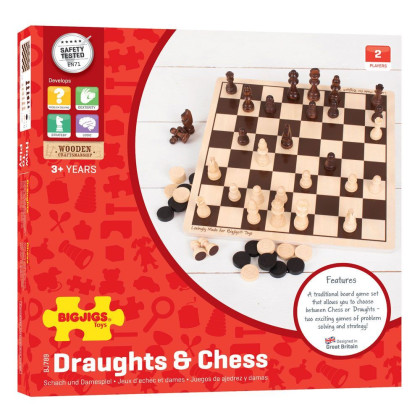 Dřevěné šachy a dáma Bigjigs Toys