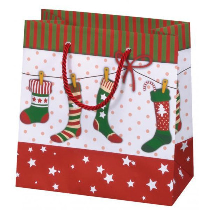 Vánoční dárková taška 16,5 x 16,5 cm Vánoční punčochy