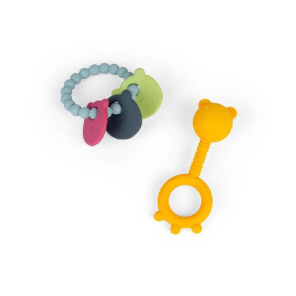 Chrastítko a kousátko 2 v 1 a kousací kroužek Medvídek Bigjigs Toys