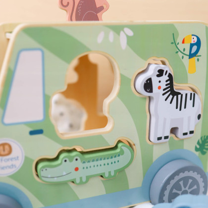 Dřevěná vkládačka Zvířátka Safari auto 9 ks Tooky Toy