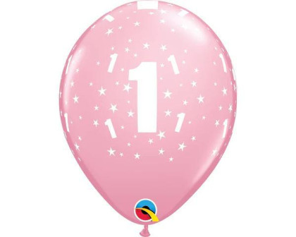 Balonky potisk číslo 1 růžový 11"/28 cm - 6 ks 