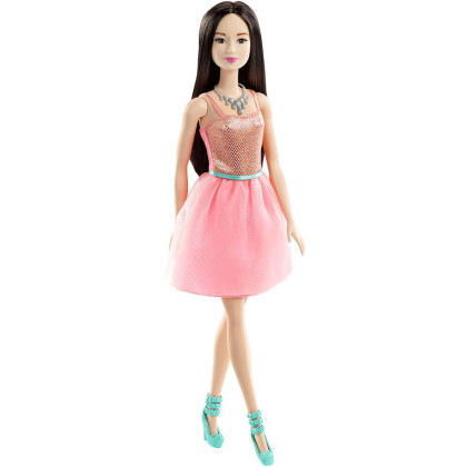 Barbie v třpytivých šatech BROSKVOVÝCH ČERNOVLÁSKA