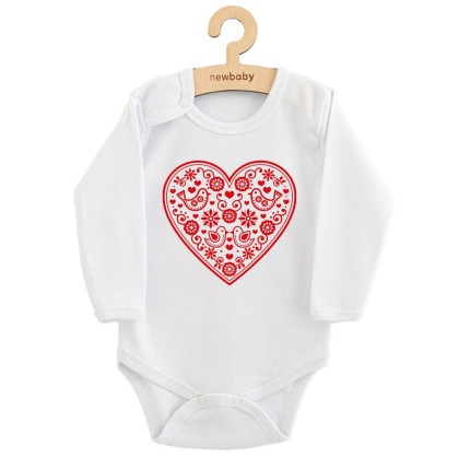 Dětské body s potiskem Lidový vzor červené srdíčko New Baby