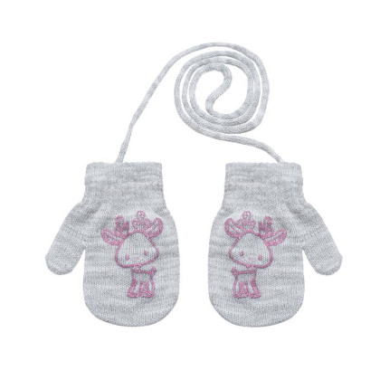 Pletené zimní rukavice se šňůrkou sobík 9 - 12 měsíců