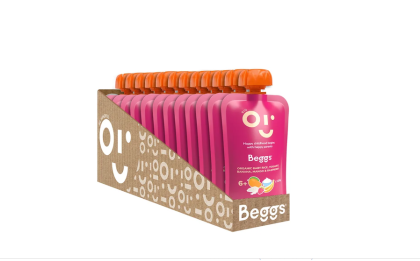BIO Dětská rýže s jogurtem, banánem, mangem a malinami (120 g) 12 ks Beggs