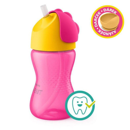 Hrneček s ohebným brčkem 300 ml dívka+dárek PETITE&MARS Miska 6m+ Philips Avent