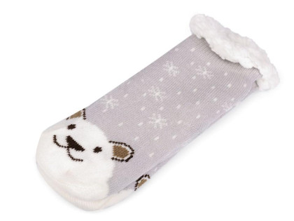 Dětské ponožky zimní s protiskluzem zvířátka šedá vel. 28-31