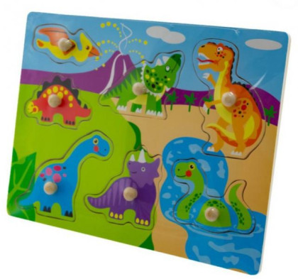 Dřevěné zábavné puzzle vkládací 30 x 22,5 cm Dinosauři