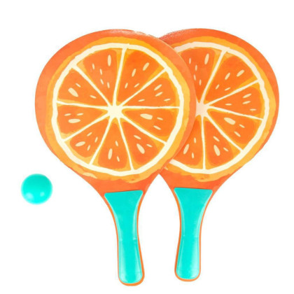 Sada na plážový tenis ovoce dřevěné 38 cm 2 pálky + 1 míček