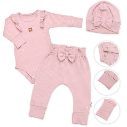 Žebrovaná rostoucí souprava 3D Baby Girl Pudrově růžová