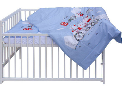 Dětská postýlka Uly bílá s kompletní modrou výbavou 120 x 60 cm Scarlett