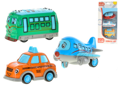 Vozidlo veselé 7cm kov na zpětný chod 3 ks 18 m+