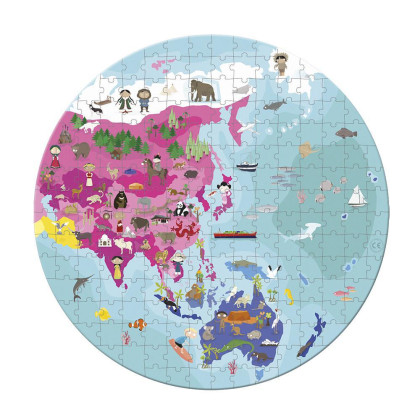 Dětské oboustranné puzzle Zeměkoule v kufříku 208 ks Janod