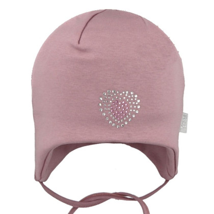 Dívčí kojenecká zavazovací čepice Srdíčko Pudrova RDX
