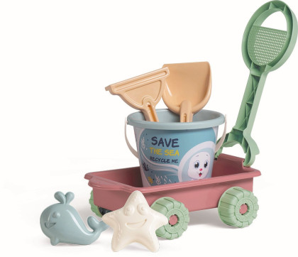 Recyklovaná pastelová sada na písek oceán s vozíkem Androni