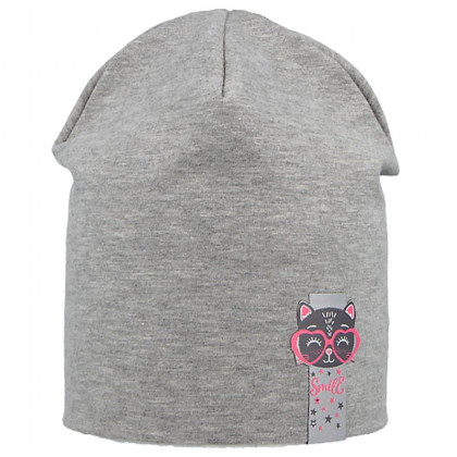 Dívčí bavlněná dlouhá čepice naž. Kočka Šedá RDX