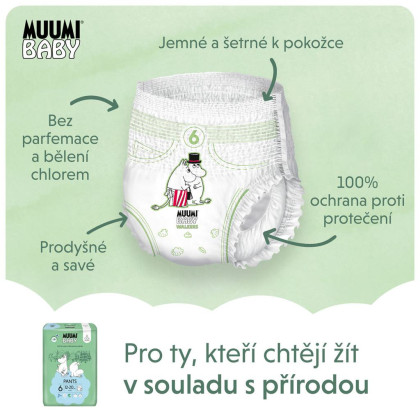 Jednorázové eko pleny Pants 6 Junior 12-20 kg (108 ks), měsíční balení Muumi Baby