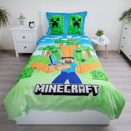 Povlečenín Minecraft "Jungle Fight" svítící 140 x 200, 70 x 90 cm Jerry Fabrics