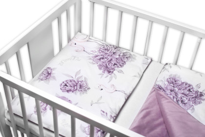 3-dílná sada Mantinel s povlečením, bavlna/velvet, Plameňák - švestkový
