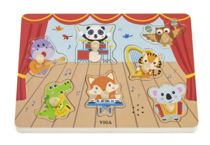 Dřevěná vkládačka zvuková zvířátka a hudební nástroje