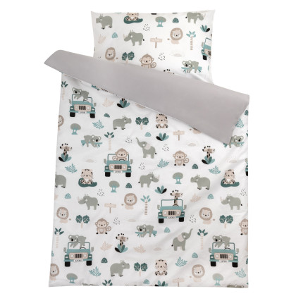 Povlečení 120x90 cm (peřinka + polštářek) Pojizdná zoo/šedá Bomimi 