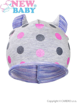 Podzimní dětská čepička New Baby puntíky šedo-fialová vel. 110