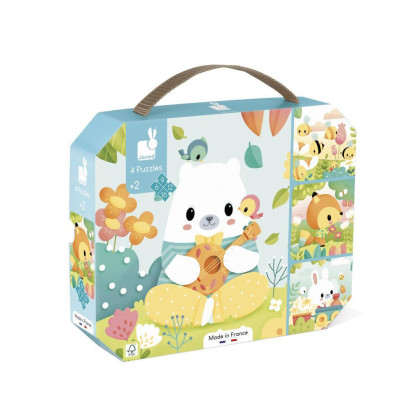 Pure Puzzle Zvířátka 4v1 v kufříku 6-9-12-16 ks Janod 