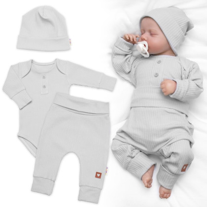 Žebrovaná rostoucí souprava 3D Baby Boy Šedá
