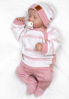 Pletená sada pro miminko s jemným proužkem 3dílná lux růžová - bílá Baby Nellys