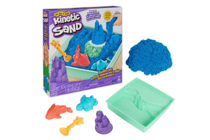 Krabice tekutého písku s podložkou modrá Kinetic Sand 