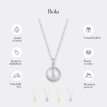 Těhotenský šperk bola Moon stříbrná s broušeným povrchem + řetízek Moniel