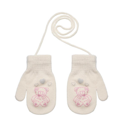 Pletené zimní rukavice se šňůrkou medvídek 3 - 6 let