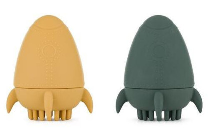 Hračka silikonová do vody s kartáčkem Splashy Rocket 6 m+ Petite&Mars