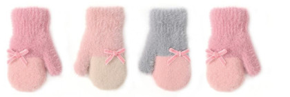 Zimní zateplené plyšové rukavičky s mašličkou 7 - 8 let