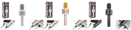 Mikrofon karaoke Bluetooth na baterie s USB kabelem