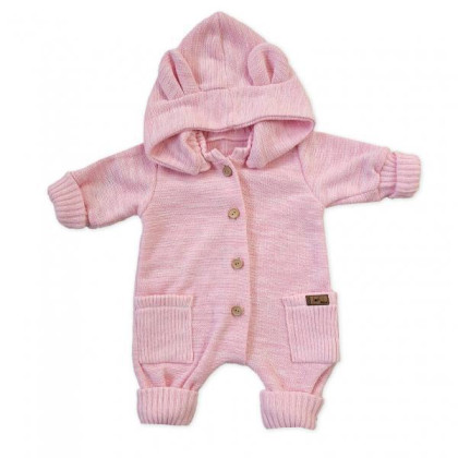 Dětský pletený overálek s odepínací kapucí Pink Kazum
