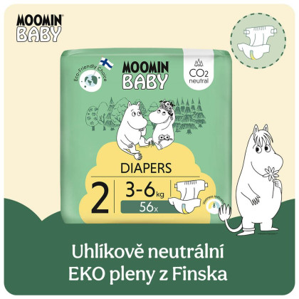 Jednorázové eko pleny 2 Newborn 3–6 kg (56 ks), Moomin baby