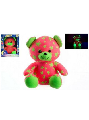 Medvídek svítící ve tmě 21 cm růžový/zelený plyš