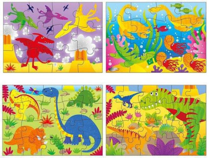 4 Puzzle v krabici - Dinosauři