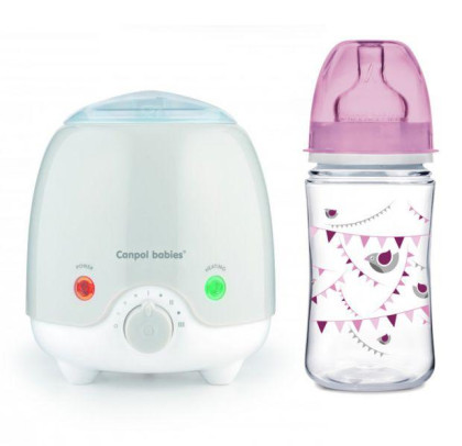 Elektrický ohřívač lahví Canpol babies + zdarma láhev Párty 240 ml růžová